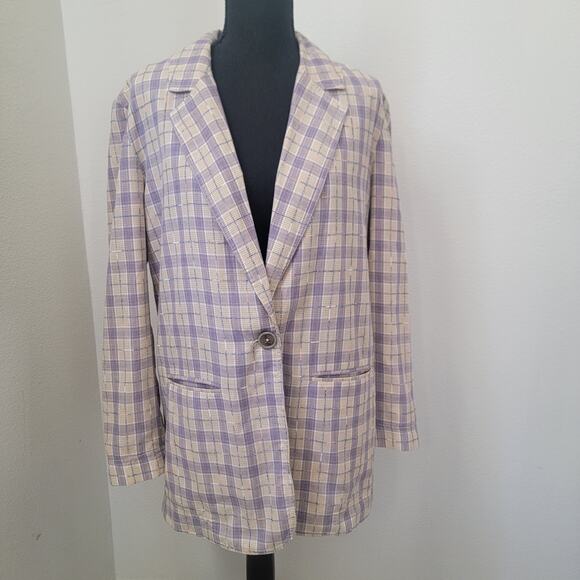 We the Free People Plaid Beckett Boyfriend Blazer Sz XS Light Academia Preppy - Picture 4 of 16